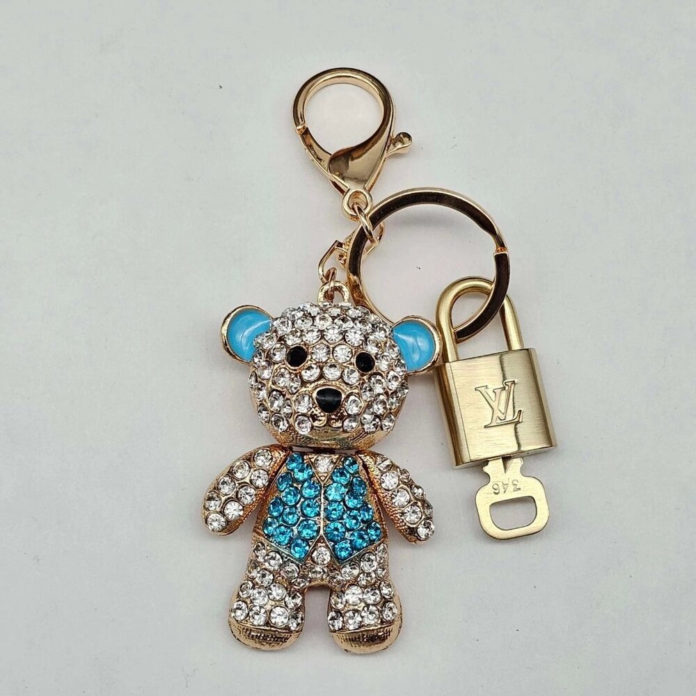 Authentic Louis Vuitton Lock & Key with unbranded Rhinstone Bear Bagcharm